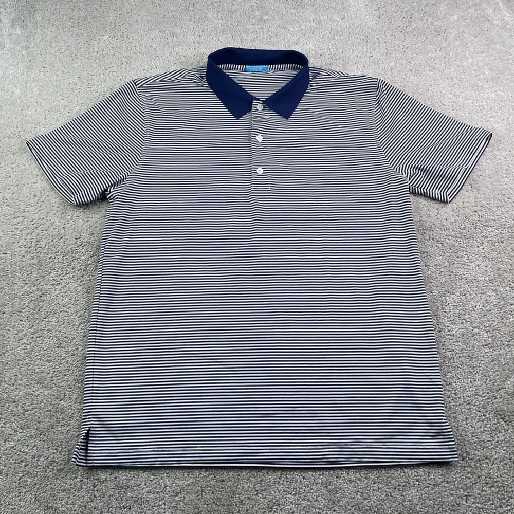 J McLaughlin Polo Shirt Mens Medium Blue White Striped Golf Active Performance